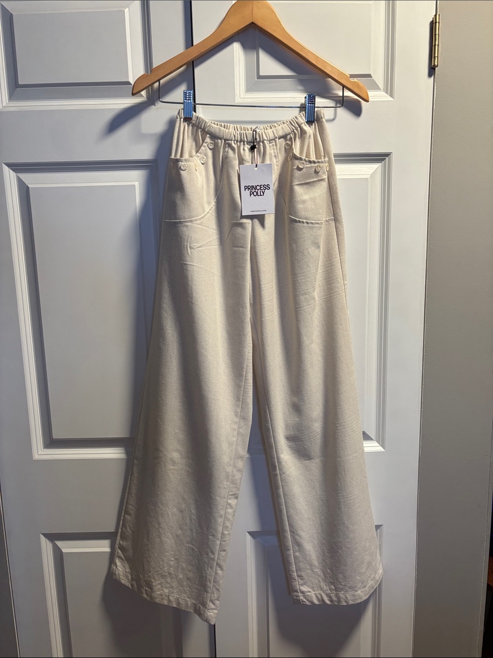 PRINCESS POLLY Cream Wide-Leg Elastic Waist Pants